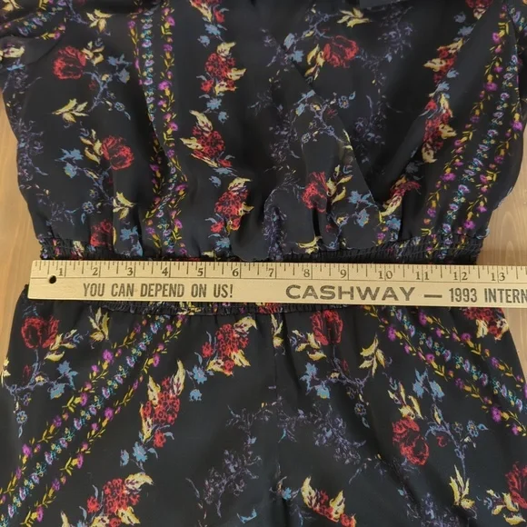 Guess Black Floral Faux Wrap Long Sleeve Mini Dress (no belt) - Picture 11 of 16